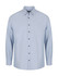 A light blue men's long sleeve button-up shirt featuring a single chest pocket and a branded logo.