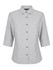 A light grey ladies' button-up shirt with 3/4 sleeves and a small logo on the chest.