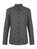 A black and grey checkered button-up long sleeve shirt with a collar and a central button placket.