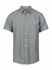 A short sleeve, button-up shirt in a grey, textured fabric with a chest pocket and a logo.