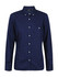 A ladies long sleeve button-up shirt in navy with a pocket and a collar, featuring a logo.