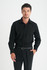 A black long sleeve button-up shirt for men, featuring a fitted design and a subtle logo.