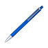 A blue ballpoint pen with a silver clip and click action mechanism. Features a smooth, sleek design.
