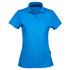 A blue polo shirt for ladies featuring a classic collar and a logo on the side.