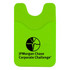 A green phone wallet with a slot for cards, featuring a logo on the front.
