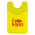 A bright yellow phone wallet featuring a textured design and a logo. Suitable for securing cards or cash.