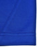 A close-up of a vibrant blue polo shirt featuring contrasting stitching. The fabric is a sustainable poly/cotton blend.