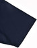 A close-up of the sleeve of a navy blue men's polo shirt with a smooth fabric texture.