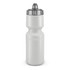 A drink bottle designed for easy grip, featuring a sleek white body and a silver cap.