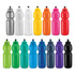 A drink bottle featuring a variety of colours, including silver, white, yellow, pink, green, blue, and black, with a logo.