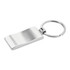 A silver metal key ring with a sleek, modern design and a circular attachment loop.