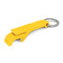 A drink bottle opener in a bright yellow color, designed as a key ring for easy portability.
