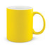 A bright yellow coffee mug with a smooth finish and a sturdy handle.
