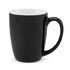 A black coffee mug with a contrasting white interior and a comfortable handle, designed for enjoying beverages.