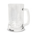 A clear glass beer mug with a sturdy handle and a wide base, designed for serving beer.