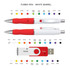 A red and white Turbo pen set with multiple colour options and a swivel USB drive featuring a red button.