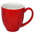 A red coffee mug with a glossy finish and a curved handle, featuring a logo. Capacity of 440ml.