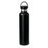 A drink bottle in matte black stainless steel, featuring a stainless steel lid and a handle.