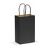 A small black paper carry bag with twisted black handles and a kraft paper interior.