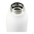 A drink bottle with a smooth white exterior and a stainless steel opening, featuring a metal loop on the side.