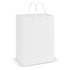 A large white laminated carry bag with cord handles and a blank surface for branding.