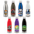 A drink bottle collection featuring stainless steel, red, blue, black, white, purple, and silver finishes, with various logos.