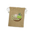 A medium jute gift bag in beige, featuring a logo with green olives and the text "Olive Garden".