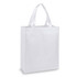 A white A4 tote bag with two handles and a plain design, featuring a logo on one side.