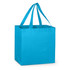 A bright blue tote bag with two sturdy handles, featuring a plain design and ample space for carrying items.