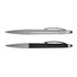 A metallic stylus pen set featuring a silver pen and a black pen, both with a sleek, modern design and branding.