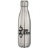 A drink bottle made of stainless steel with a leaf design and the text "SURF BEACH," featuring a silver finish.