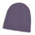 A Nebraska Cable Knit Beanie in a soft purple color, featuring a textured ribbed design.
