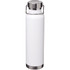 A drink bottle in white with a stainless steel lid and handle, featuring a logo on the surface.