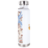 A drink bottle in white with a decorative Aboriginal-inspired design, featuring a stainless steel lid and base.
