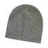 A gray knit beanie with a soft texture, featuring a heather finish.
