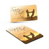 A rectangular fridge magnet featuring a sunset image with a couple dancing, including a logo or branding.