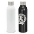 A drink bottle set featuring a white and a black vacuum bottle, both with stainless steel lids and branding.