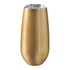 A drink bottle in gold with a sleek design and transparent top, featuring a logo. Suitable for beverages.