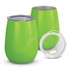 A drink bottle set in vibrant green, featuring two vacuum cups and a clear lid. The cups have a sleek, rounded shape.