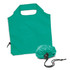 A teal reusable grocery bag, featuring a drawstring pouch for easy storage, with a simple handle design.