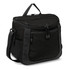 A black cooler bag with a zippered top, featuring side pockets and a detachable shoulder strap.