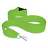 A bright green ribbon lanyard featuring a secure clasp at one end for attaching items.