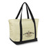 A large cooler bag in cream with black straps and a logo. Ideal for carrying food and drinks.