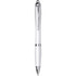 A white ballpoint pen with chrome accents and a textured grip. Features a logo on the body.