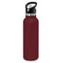 A drink bottle with a powder-coated finish in a rich burgundy color, featuring a sturdy black lid and a sleek design.