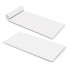 A vertical notepad with a white cover and 50 blank leaves, featuring a rolled edge and a plain design.