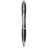 Nash Recycled PET ballpoint pen in grey with chrome accents, featuring blue ink and a branding logo.