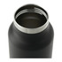 A drink bottle in matte black with a stainless steel rim, featuring a wide opening for easy filling and cleaning.