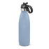 A drink bottle in a soft blue hue with a flip lid and a black handle. It features a stainless steel accent.