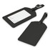 Aero Luggage Tag in black leather with clear identification window and silver metal attachment.
